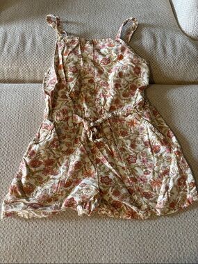 Old Navy Girls Floral Print Cream Romper with Pink and Orange Flowers